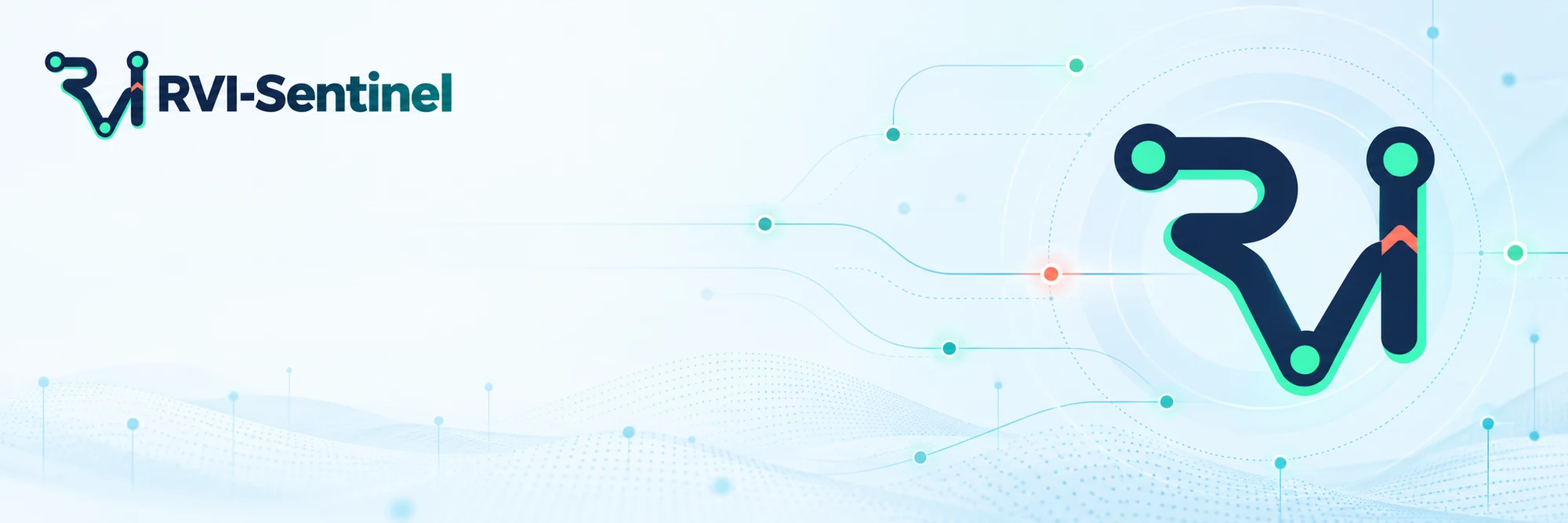 RVI-Sentinel route monogram with abstract packet paths and endpoint nodes