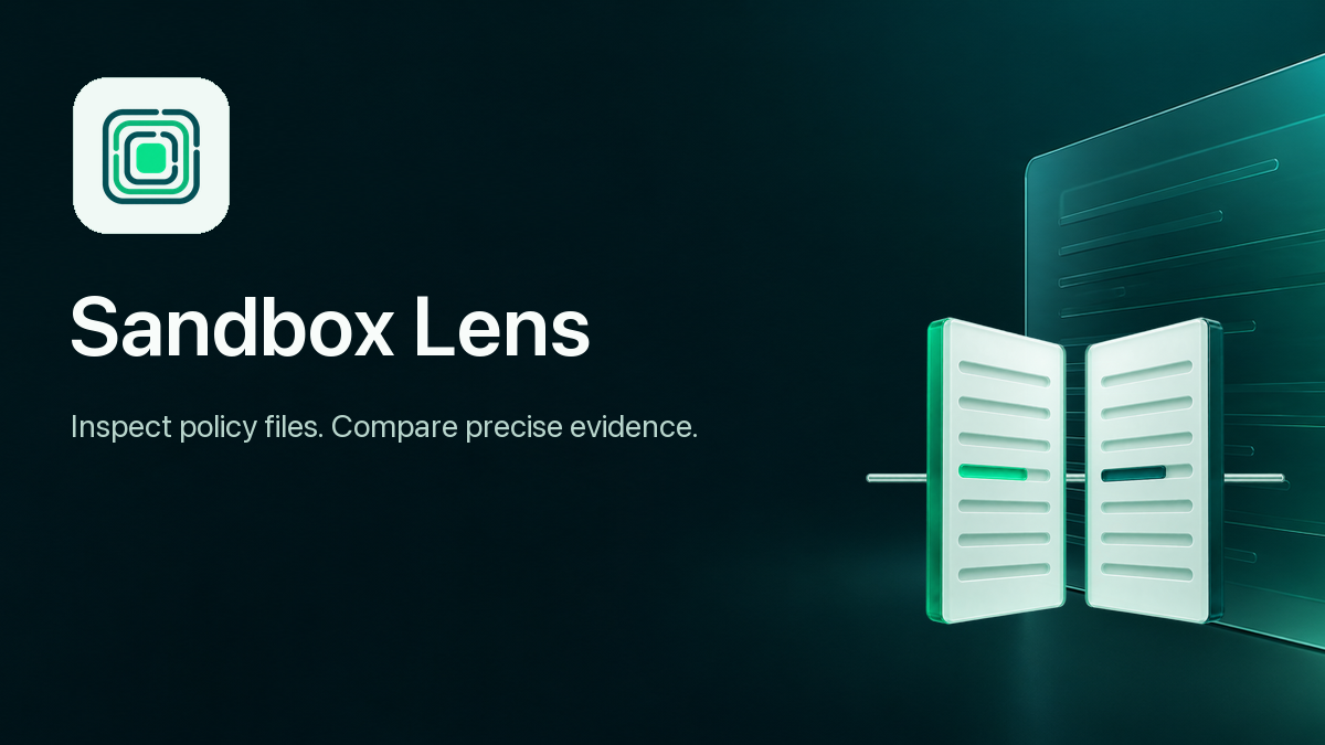 Sandbox Lens logo with layered policy evidence