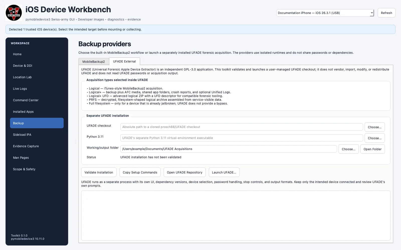 External UFADE provider workspace