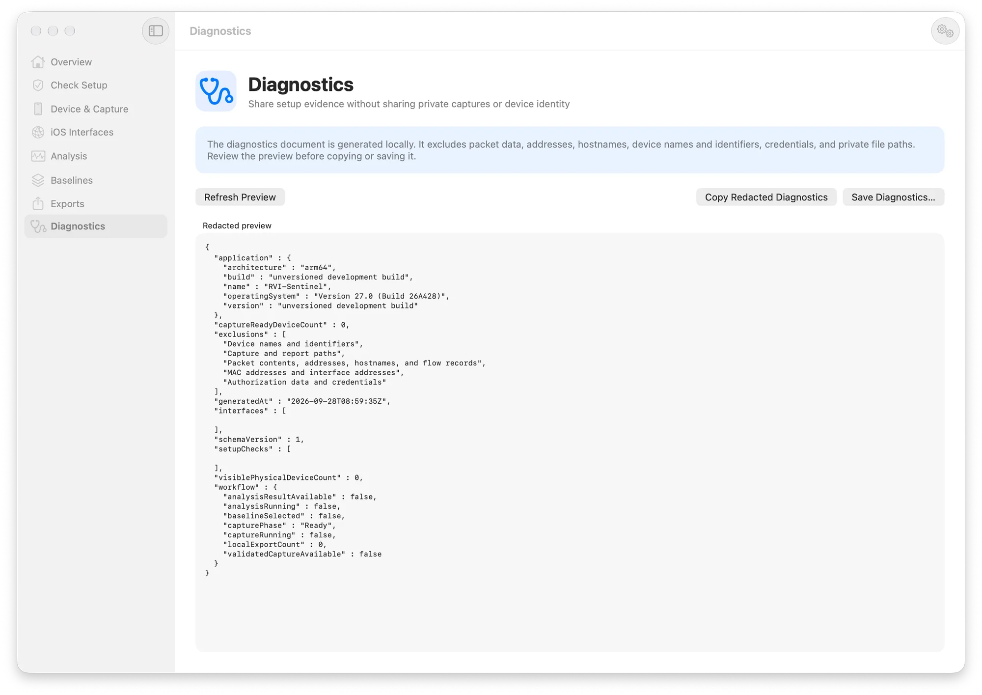 RVI-Sentinel redacted diagnostics workspace